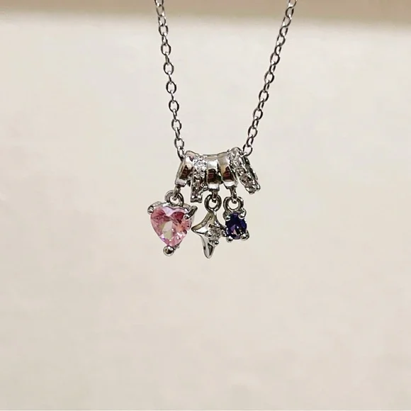 ✨ cute dangle with little pink heart tones/ star/ purple stones necklace - Picture 5 of 12